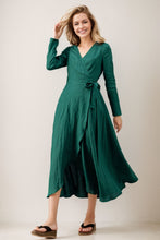 Load image into Gallery viewer, Women&#39;s Green Long Sleeves Linen Dress C4139
