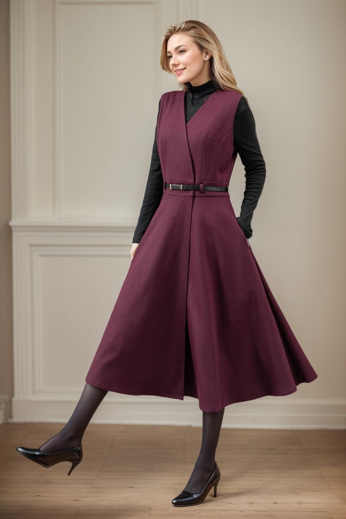 Midi Wool Pinafore Dress C4444 purple / Bespoke size