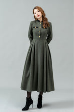 Load image into Gallery viewer, Button front army green winter wool dress C4441
