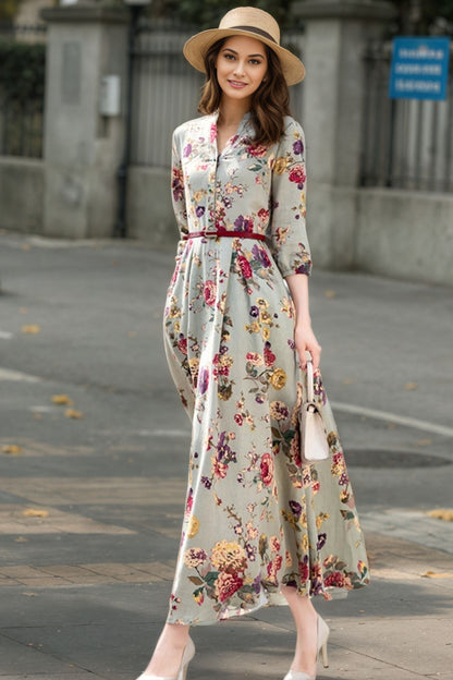 Maxi prom Floral Linen dress c5411