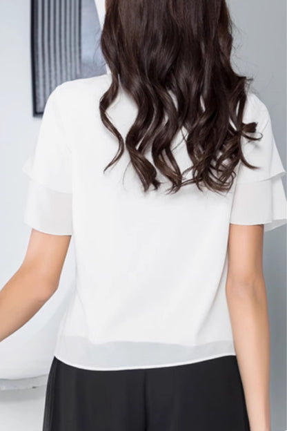Tie belt womens chiffon blouse C5055