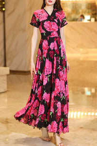 Summer chiffon floral dress women C4108