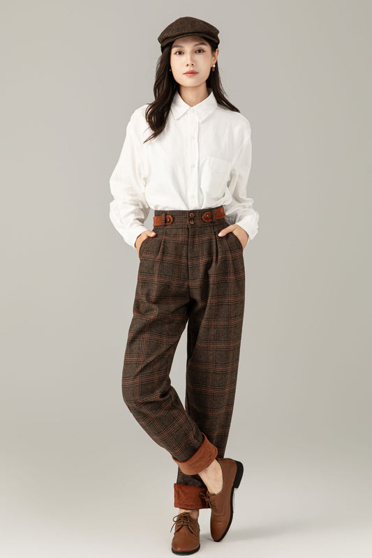 High waist womens wide leg wool pants C5249