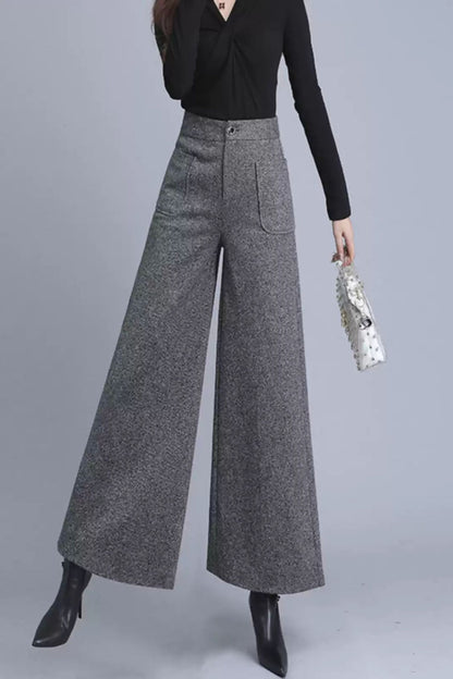 High waist wool pants with pockets c5088