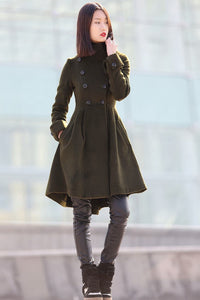 Green Asymmetrical winter wool coats for women C178