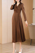 Load image into Gallery viewer, Brown spring and autumn V-neck long dress C4173
