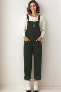 Women's black corduroy overalls C4311