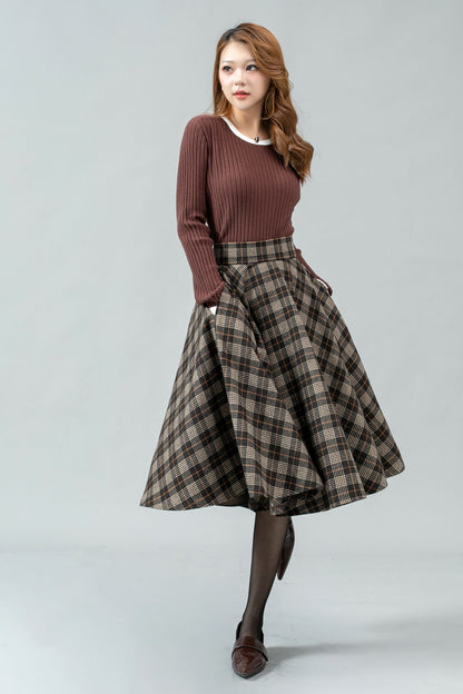 Plaid winter skater wool skirt women C4451