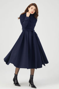 Navy Blue Wool Coat Dress C3681