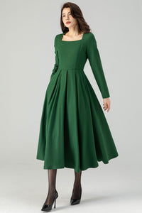 Green Wool  Womens Dresses C3615