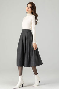 Midi Grey Winter Wool Skirt C4322