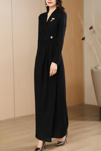 Load image into Gallery viewer, Black women&#39;s spring and autumn v neck long dress C4191
