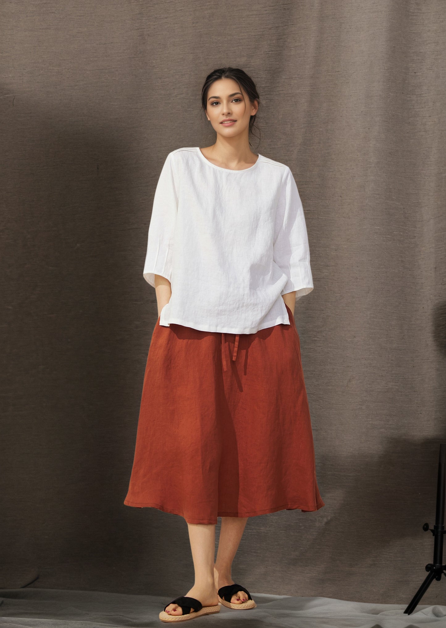 Women's Casual White Linen Tops C4852