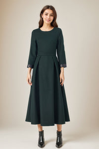 Womens Winter Green Midi Wool Dress C4325