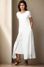 Load image into Gallery viewer, Short sleeve White maxi linen dress for women C4140
