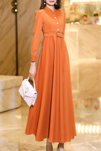 Load image into Gallery viewer, Orange spring and autumn waisted long dress C4176
