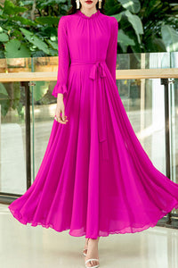 Long-sleeved new lace chiffon long dress C3992