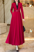 Load image into Gallery viewer, Burgundy spring and autumn V-neck long dress C4175
