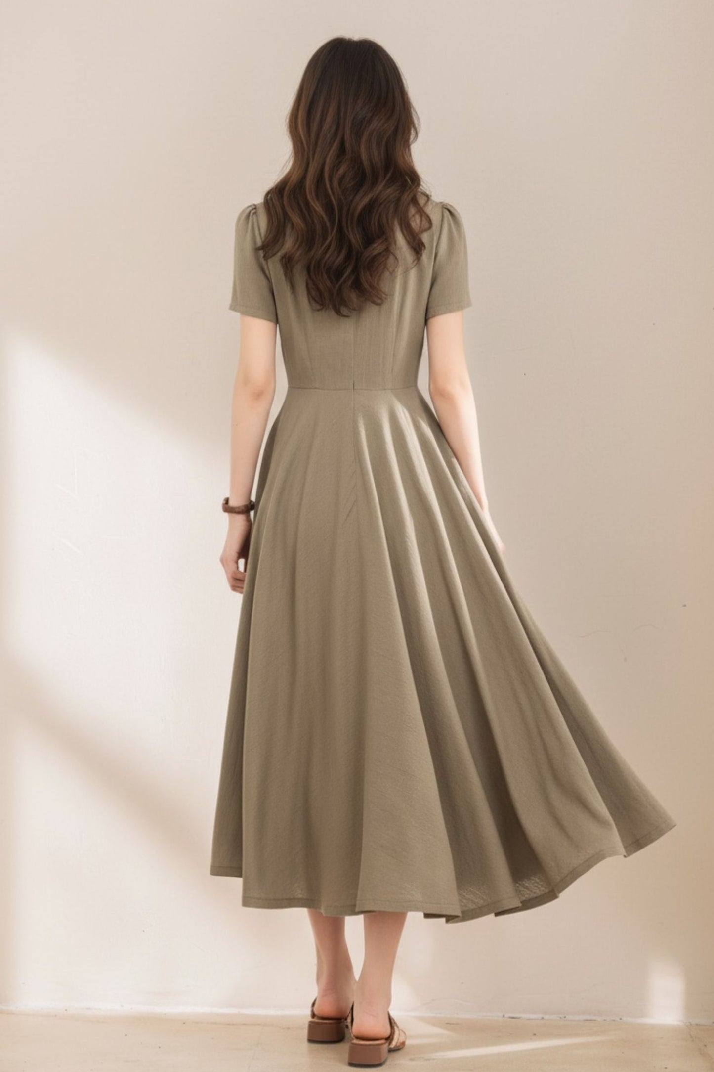 Womens Summer Green Linen Dress c5387