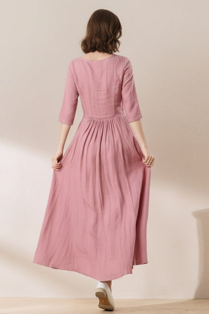 Women's Summer Pink Linen Dress C5383