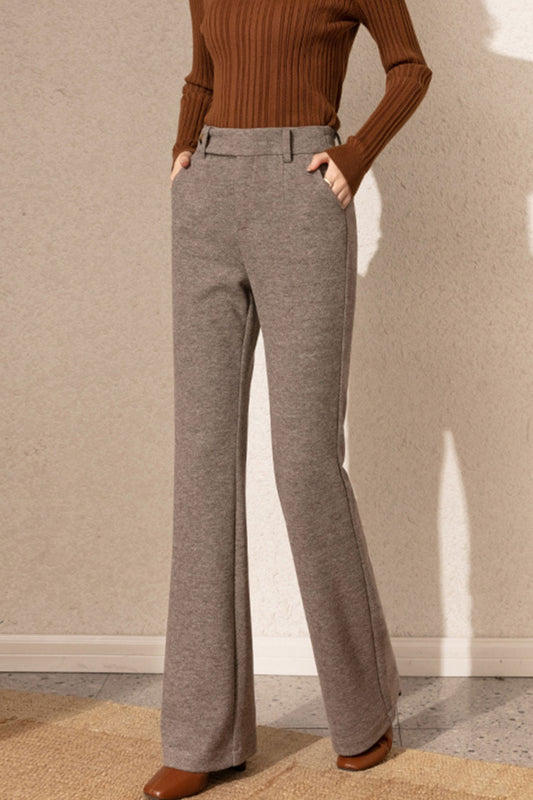 Brown womens long wool pants c5073