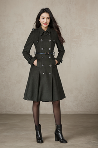 Double Breasted Wool Trench Coat C1028