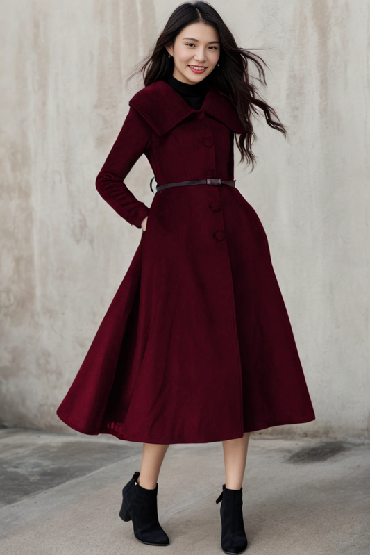 Vintage inspired swing maxi wool coat C998