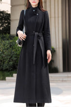 Load image into Gallery viewer, Tie belt long trench wool coat women C4603
