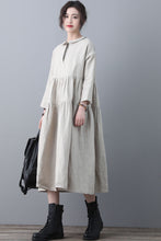 Load image into Gallery viewer, Loose Linen Midi Oversized Long Sleeve A line Dress with Pocket C1848
