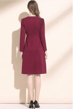 Load image into Gallery viewer, wine red fit and flare wool dress women C3420
