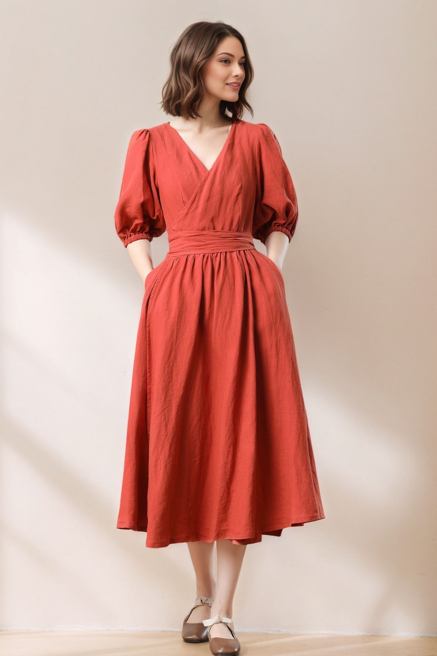 Women's Orange Linen Dress C5328