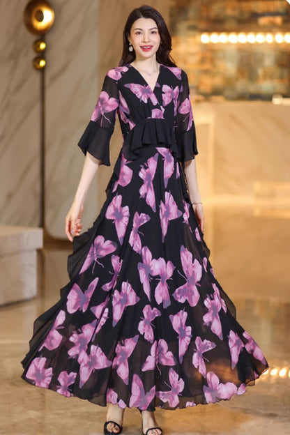 Swing prom summer chiffon dress with ruffle C4925