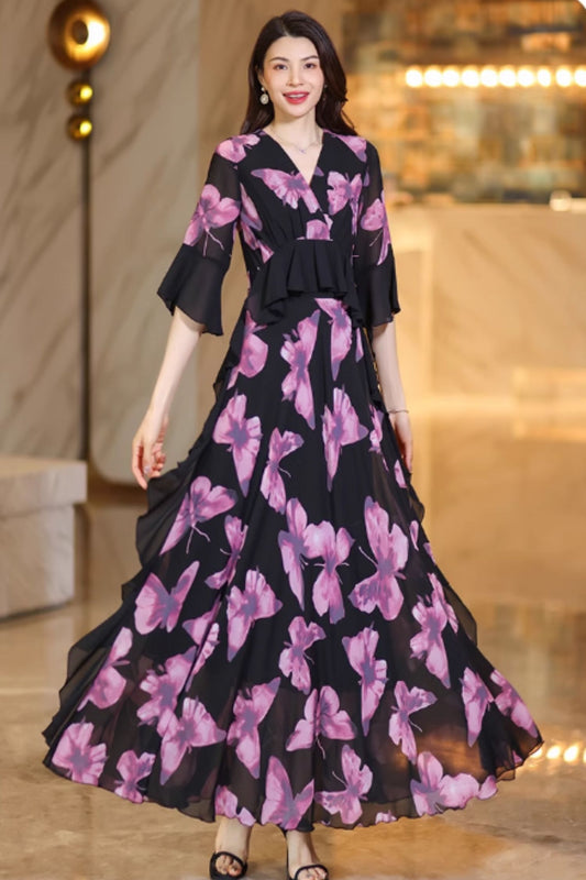 Swing prom summer chiffon dress with ruffle C4925