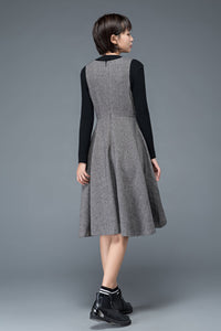 Sleeveless fit and flare winter wool dress C1191