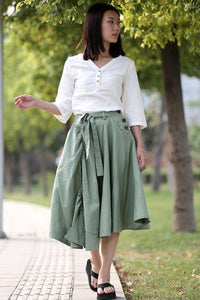 Long Linen Skirt in green C288