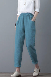 Casual Elastic Waist Cropped linen Pants C4305