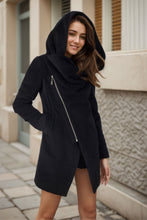 Load image into Gallery viewer, Black Hooded Asymmetrical Wool Coat C4323
