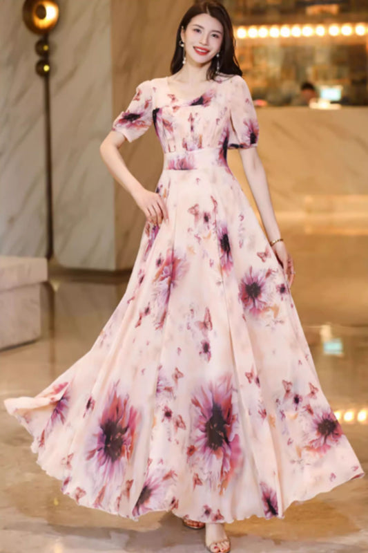 Fit and flare prom summer chiffon dress C4926