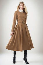 Load image into Gallery viewer, Midi Wool Belted Fit and Flare Dress C4272
