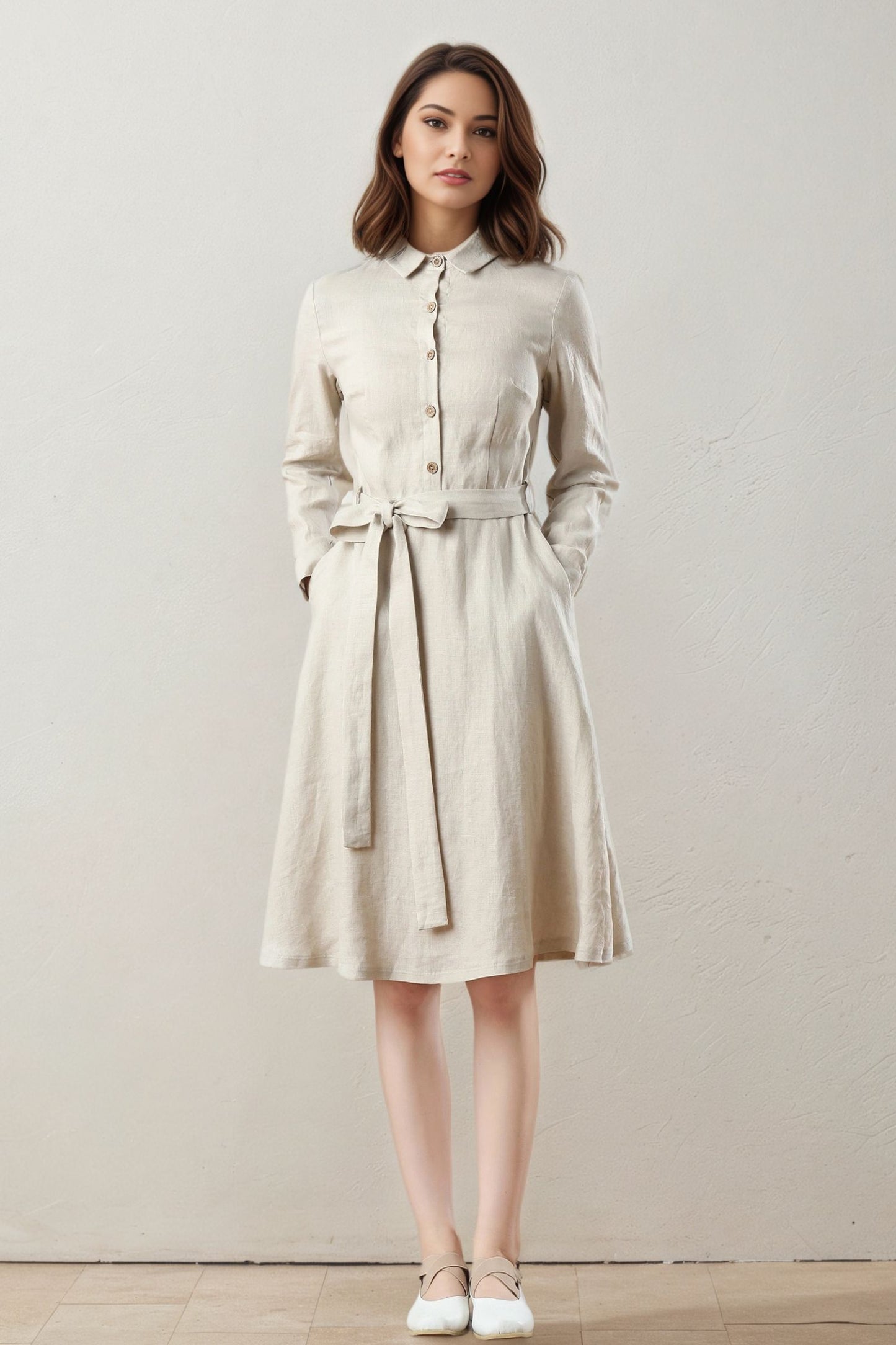 Spring Summer Linen Shirt Dress C5399