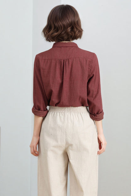 Loose fit plaid cotton blouse for women C5317