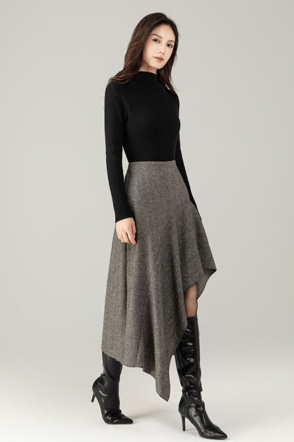 Gray irregular winter wool skirt women C5250