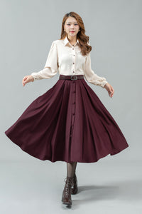 Womens burgundy winter wool skirt C4448