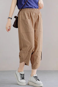 Elastic waist loose fitting linen pants C4438