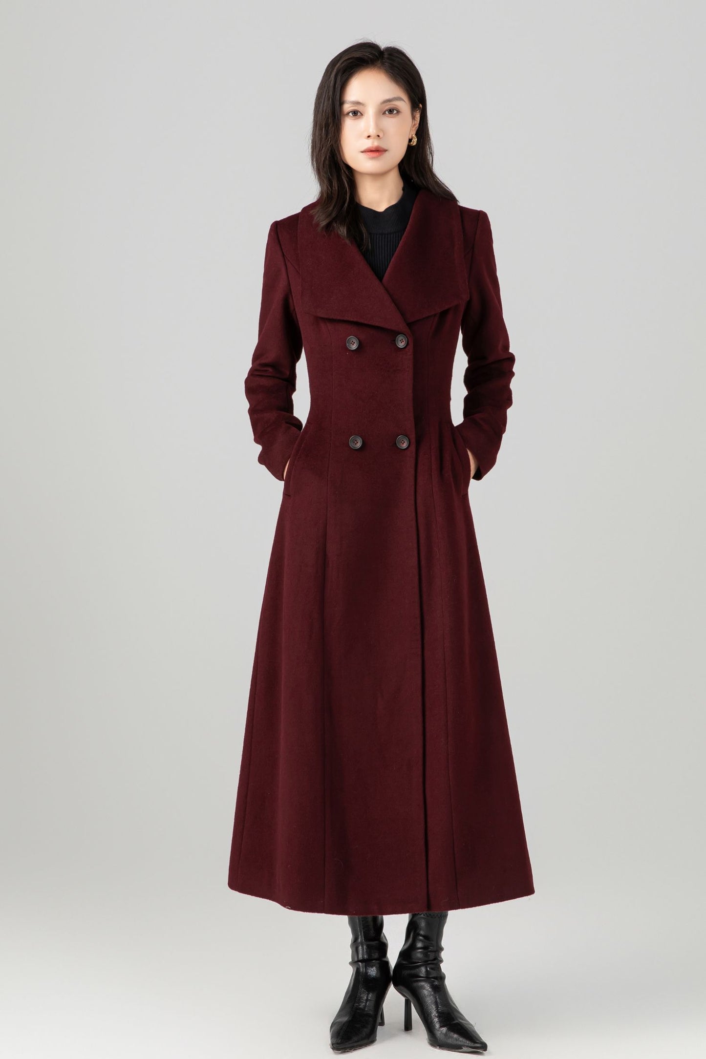 Double-breasted long wool maxi coat Women C5272