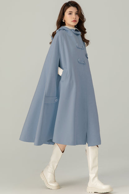 Womens Blue Oversize Wool Cape Coat C4522