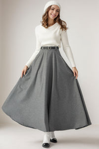 Long Grey Wool Warm Winter Skirt C4264