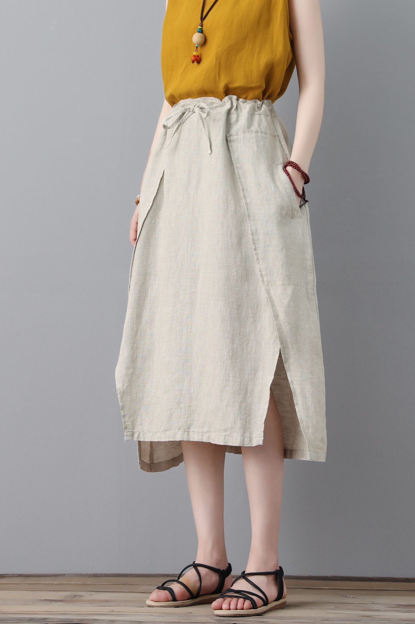 A line midi womens linen skirt C2306