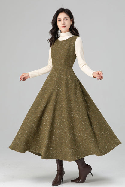 Autumn Winter Sleeveless A-Line Wool Dress C5203