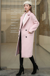 Pink Loose Fitting Wool Coat Women  C2573